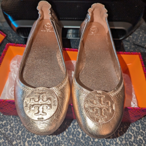 Tory Burch Metallic Rose Gold Ballet Flats